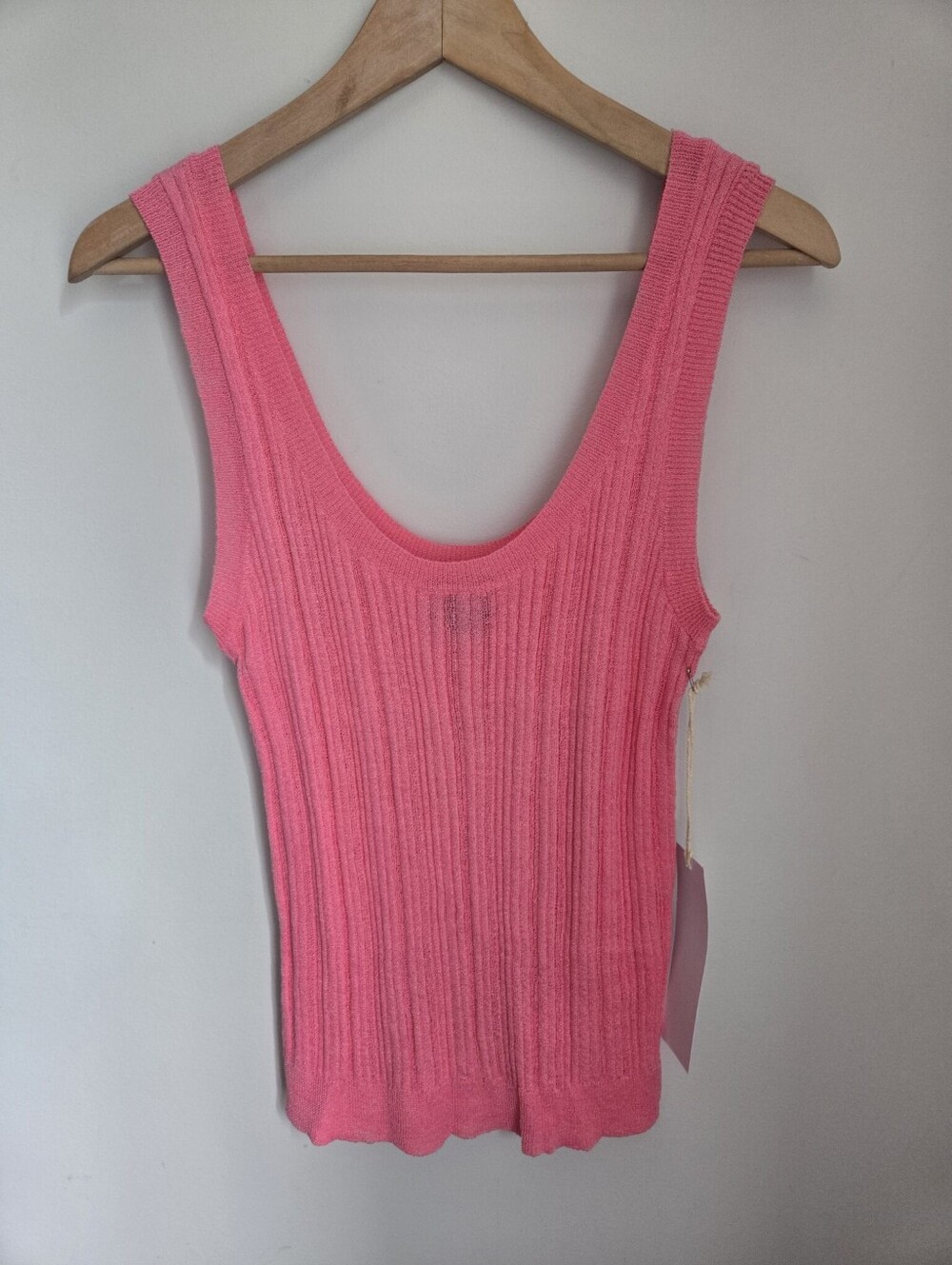 New LUMIERE Pink Ribbed Tank Top - Sleeveless Knit